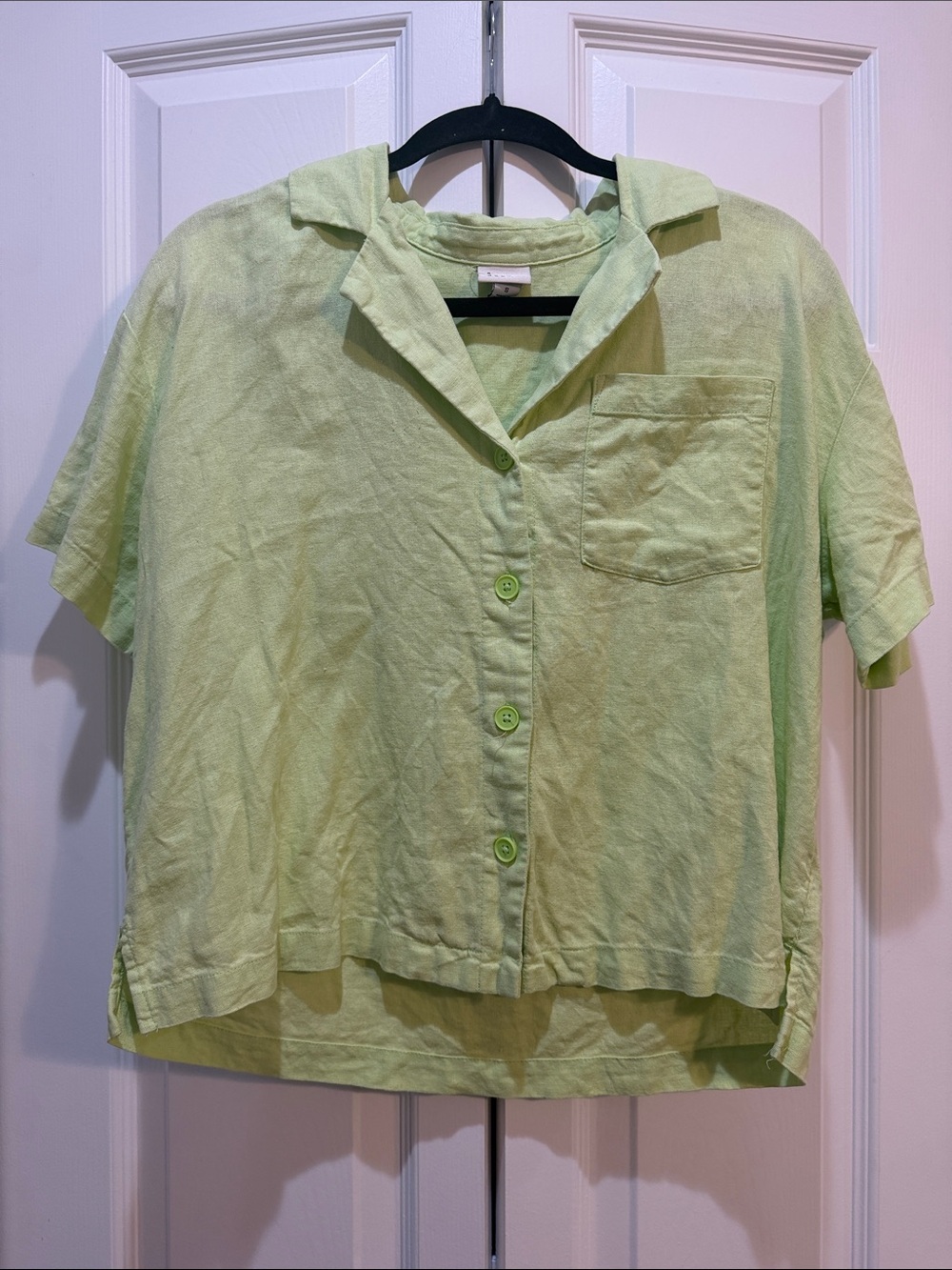 A New Day Women’s Oversized Light Green Button-Up Linen Top Size Small